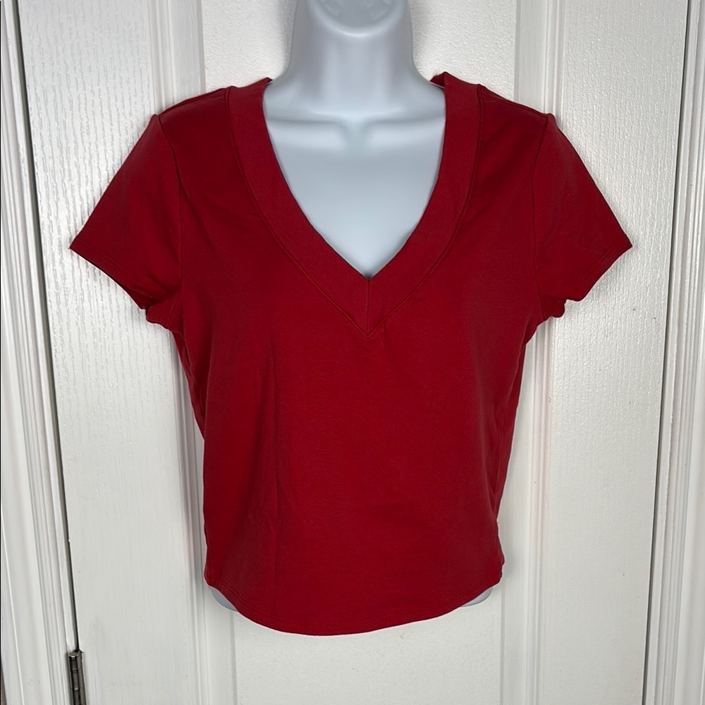 Est.Pac.1980‎  Women's Bundle Red & White V-Neck Short Sleeve Crop Top Size L